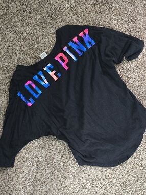 PINK Victoria's Secret Black V-Neck Sweater with White Dog Logo